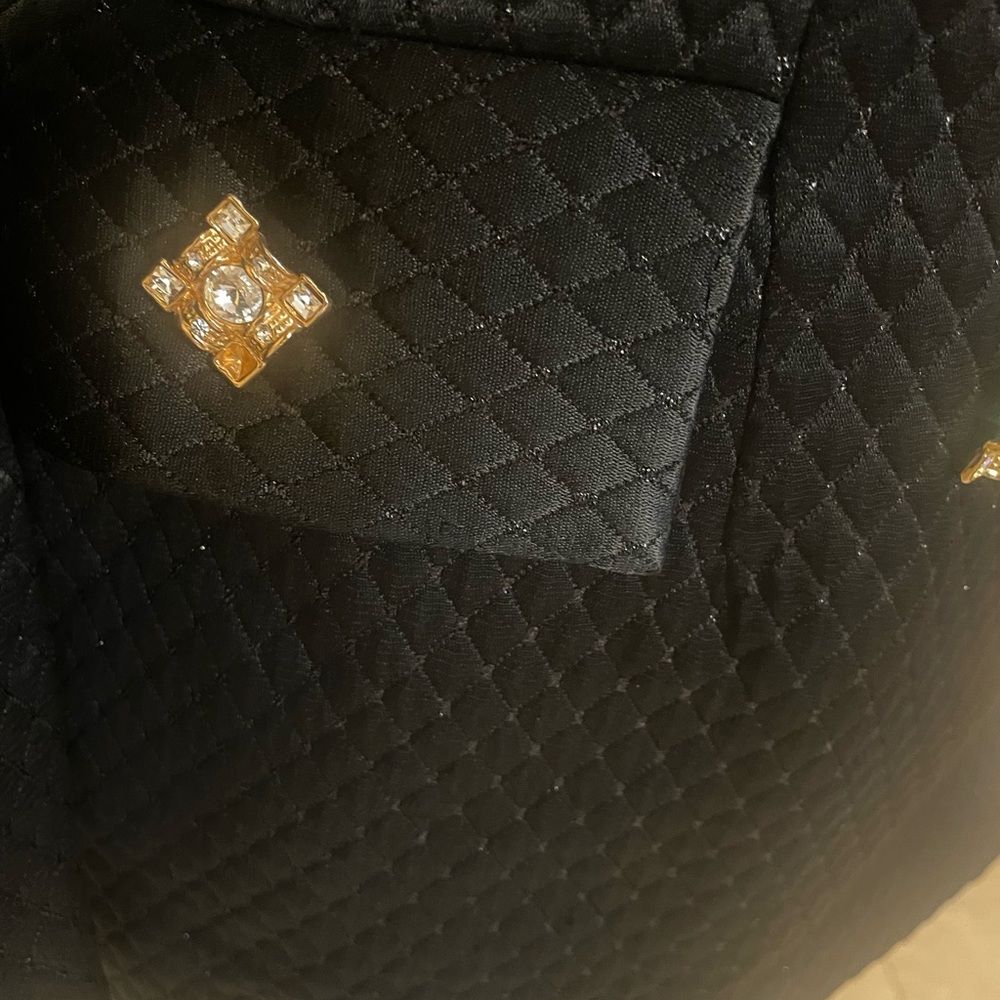 Lily & Taylor Elegant Black Quilted two piece skirt suit with Crystal Accent - Picture 5 of 10